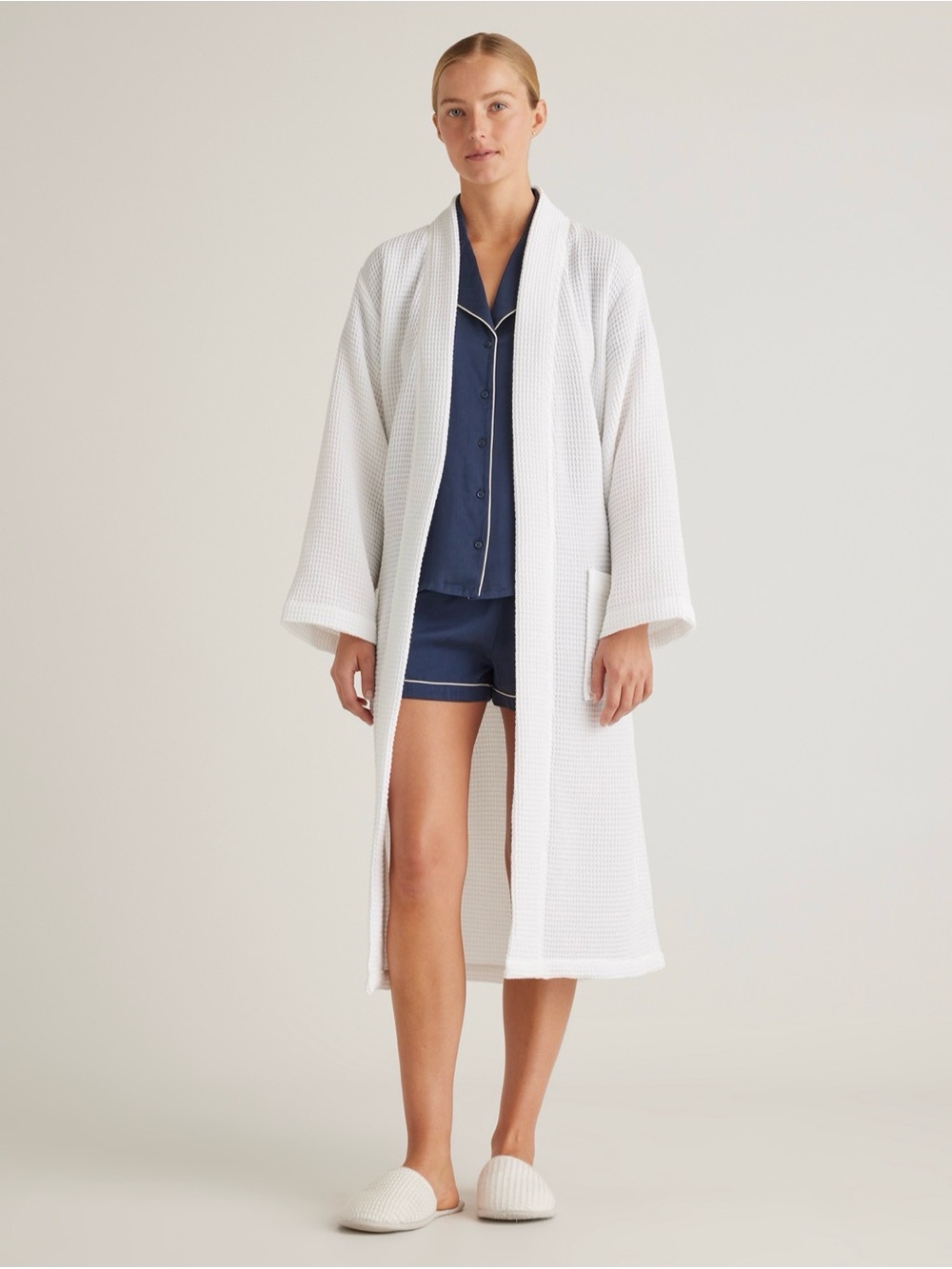 Quince Organic Turkish Waffle Robe, L in White, unisex